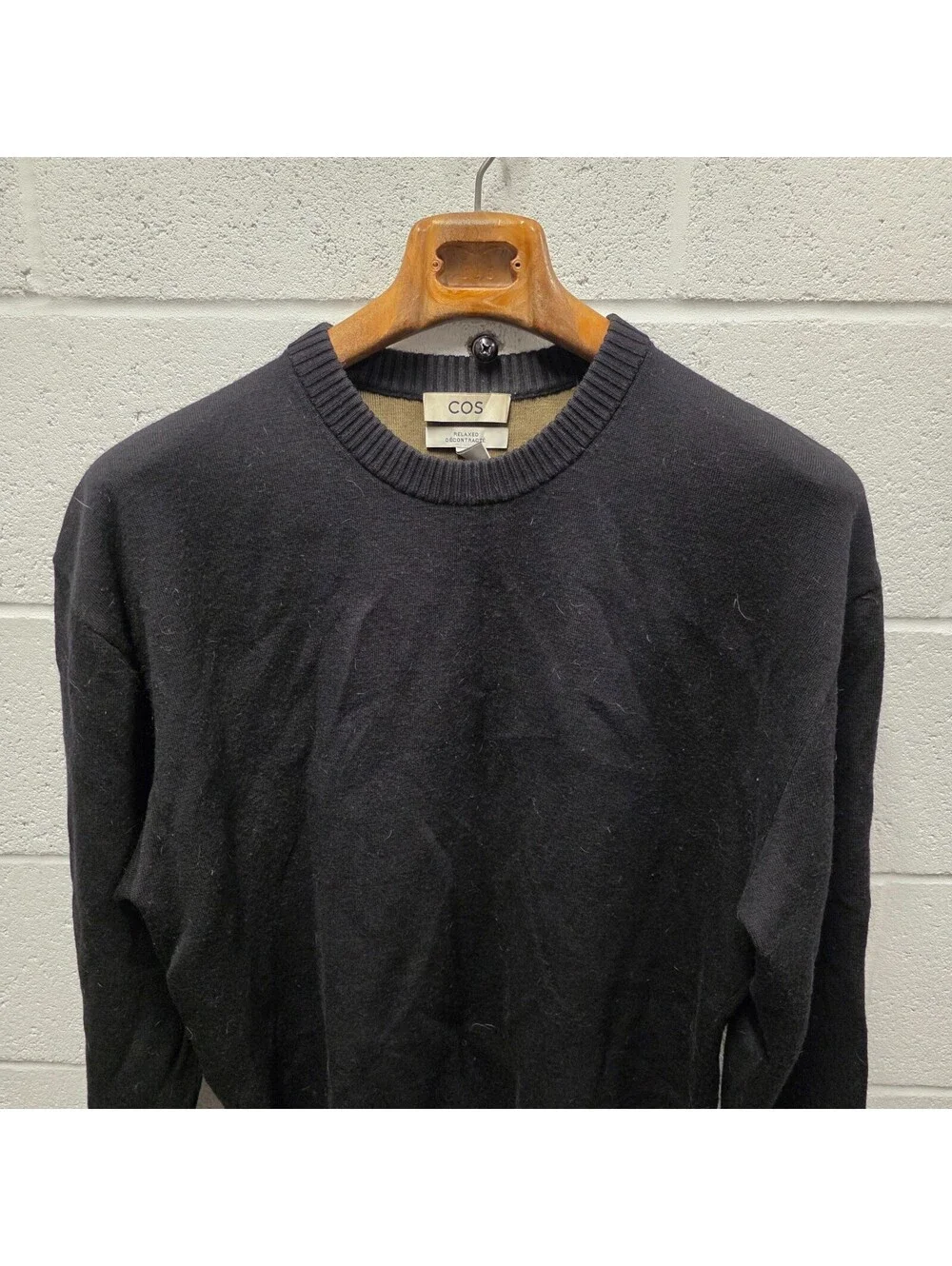 Cos Oversized Navy Men's Wool Knit Long Sleeve  Top Sweater  Black  24x29